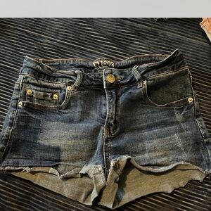 Black Jean Shorts with Distressed Frayed Hem